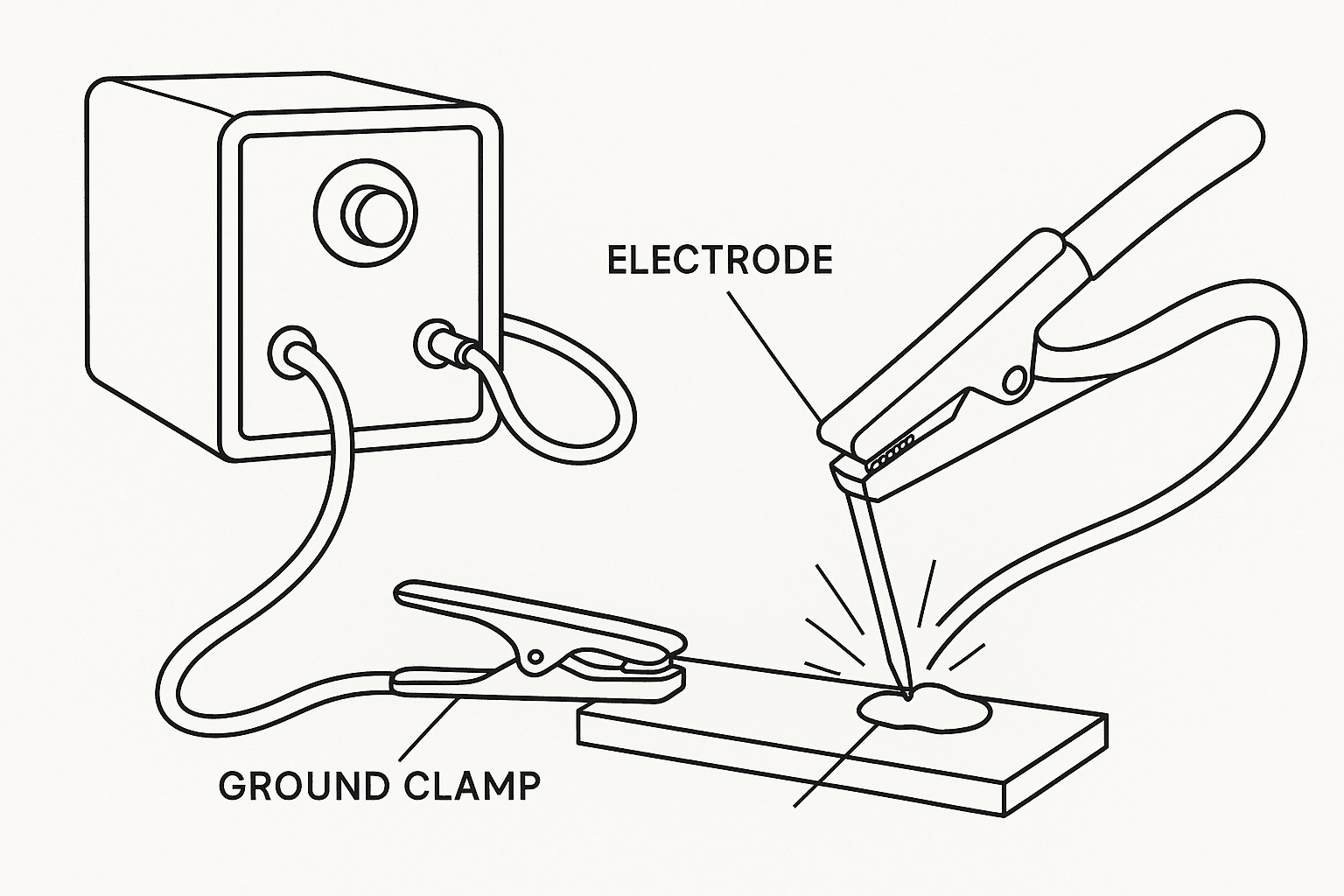 Diagram showing the stick welding process and components